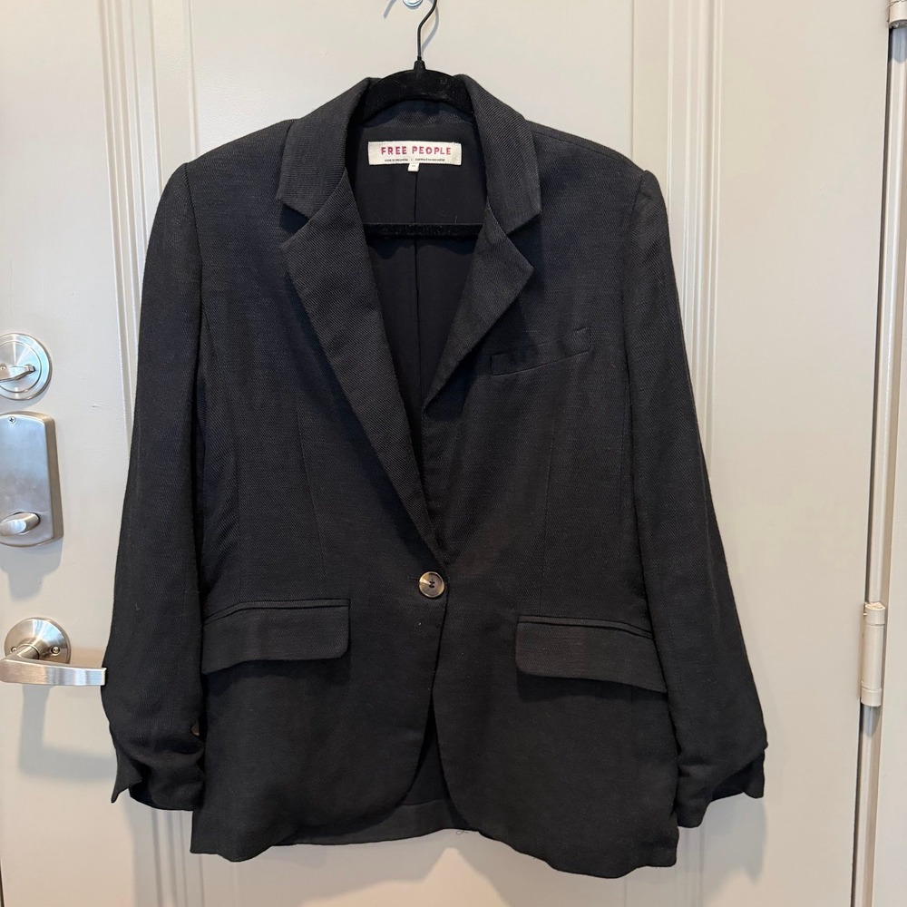 Free People‎ Linen Blazer Black Size XS